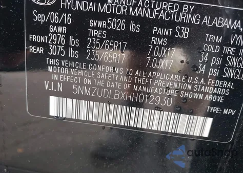 2017 Hyundai Santa Fe Sport 2.4L z USA, uszkodzony, nr VIN 5NMZUDLBXHH012930